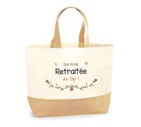 Planetee Sac Retraitée au top | Cabas de Plage Courses Coton et Toile de Jute Idée Cadeau Femme