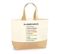 Planetee Sac scrabble Journée Parfaite | Cabas de Plage Courses Coton et Toile de Jute Idée Cadeau