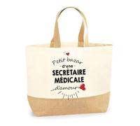 Planetee Sac Secrétaire Médicale d'Amour | Cabas de Plage Courses Coton et Toile de Jute Idée Cadeau Femme