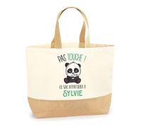 Planetee Sac Sylvie pas touche Panda | Cabas de Plage Courses Coton et Toile de Jute Idée Cadeau