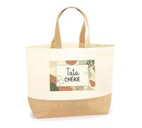 Planetee Sac Tata chérie portrait | Cabas de Plage Courses Coton et Toile de Jute Idée Cadeau