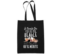 Planetee Sac Tote Bag Beagle Je travaille dur Noir | Sac caban en toile coton idée cadeau anniversaire