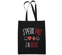 Planetee Sac Tote Bag Belote Je peux pas Noir | Sac caban en toile coton idée cadeau anniversaire