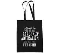 Planetee Sac Tote Bag Berger Australien Je travaille dur Noir | Sac caban en toile coton idée cadeau anniversaire