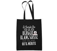 Planetee Sac Tote Bag Berger Blanc Suisse Je travaille dur Noir | Sac caban en toile coton idée cadeau anniversaire