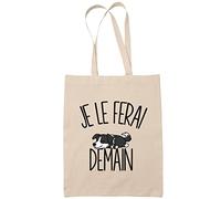 Planetee Sac Tote Bag Border Collie Je le Ferai Demain Beige