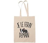 Planetee Sac Tote Bag boston terrier je le ferai demain beige