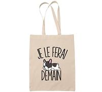Planetee Sac Tote Bag bouledogue français je le ferai demain beige