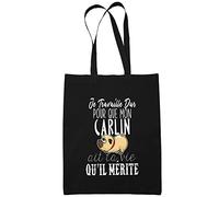 Planetee Sac Tote Bag Carlin Je travaille dur Noir | Sac caban en toile coton idée cadeau anniversaire
