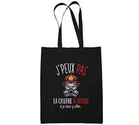 Planetee Sac Tote Bag Caserne Pompier Je peux pas Noir | Sac caban en toile coton idée cadeau anniversaire