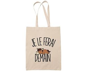 Planetee Sac Tote Bag cheval poney je le ferai demain beige