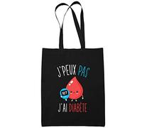 Planetee Sac Tote Bag Diabète Je peux pas Noir | Sac caban en toile coton idée cadeau anniversaire