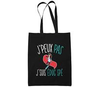 Planetee Sac Tote Bag Éducatrice Spécialisée Je peux pas Noir | Sac caban en toile coton idée cadeau anniversaire