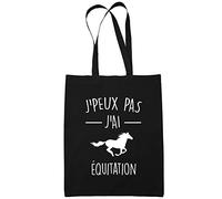 Planetee Sac Tote Bag Équitation Je peux pas Noir | Sac caban en toile coton idée cadeau anniversaire
