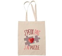 Planetee Sac Tote Bag j'Peux Pas Puzzle Beige