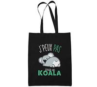 Planetee Sac Tote Bag Koala Je peux pas Noir | Sac caban en toile coton idée cadeau anniversaire