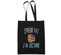 Planetee Sac Tote Bag Lecture Je peux pas Noir | Sac caban en toile coton idée cadeau anniversaire