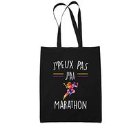 Planetee Sac Tote Bag Marathon Je peux pas Noir | Sac caban en toile coton idée cadeau anniversaire