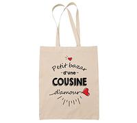 Planetee Sac Tote Bag Petit Bazar d'une Cousine d'amour | Idée Cadeau Famille Cousine Anniversaire Noël Sac Cabas Réutilisable