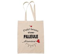 Planetee Sac Tote Bag Petit Bazar d'une Filleule d'amour | Idée Cadeau Famille Filleule Anniversaire Noël Sac Cabas Réutilisable