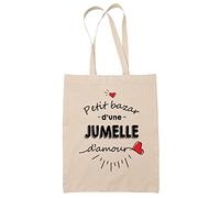 Planetee Sac Tote Bag Petit Bazar d'une Jumelle d'amour | Idée Cadeau Famille Soeur Anniversaire Noël Sac Cabas Réutilisable