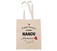 Planetee Sac Tote Bag Petit Bazar d'une Nanou d'amour | Idée Cadeau Famille Nanou Anniversaire Noël Sac Cabas Réutilisable