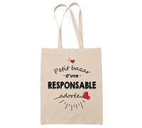 Planetee Sac Tote Bag Petit Bazar d'une Responsable adorée | Idée Cadeau Travail Boulot Métier Départ Retraite Collègue Femme Anniversaire Noël Sac Cabas Réutilisable
