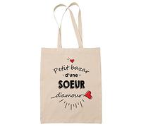Planetee Sac Tote Bag Petit Bazar d'une Soeur d'amour | Idée Cadeau Famille Soeur Anniversaire Noël Sac Cabas Réutilisable