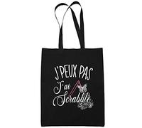 Planetee Sac Tote Bag Scrabble Je peux pas Noir | Sac caban en toile coton idée cadeau anniversaire