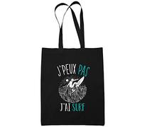 Planetee Sac Tote Bag Surf Je peux pas Noir | Sac caban en toile coton idée cadeau anniversaire