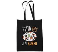 Planetee Sac Tote Bag Sushi Je peux pas Noir | Sac caban en toile coton idée cadeau anniversaire