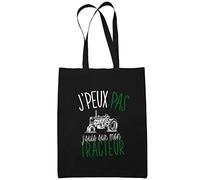 Planetee Sac Tote Bag Tracteur Je peux pas Noir | Sac caban en toile coton idée cadeau anniversaire