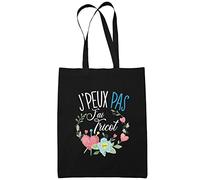 Planetee Sac Tote Bag Tricot Je peux pas Noir | Sac caban en toile coton idée cadeau anniversaire