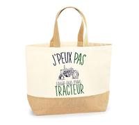 Planetee Sac tracteur J'peux pas | Cabas de Plage Courses Coton et Toile de Jute Idée Cadeau