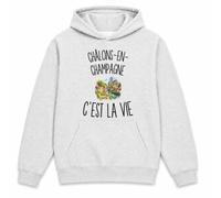 Planetee Sweat à Capuche Châlons-en-Champagne c’est la Vie | Hoodie en Molleton Gratté 280 g/m² Gris Chiné avec Poche Kangourou | Unisexe XS à 5XL | Cadeau Châlonnais Châlonnaise Anniversaire