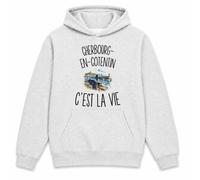 Planetee Sweat à Capuche Cherbourg-en-Cotentin c’est la Vie | Hoodie en Molleton Gratté 280 g/m² Gris Chiné avec Poche Kangourou | Unisexe XS à 5XL | Cadeau Cherbourgeois Cherbourgeoise Anniversaire