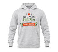 Planetee Sweat à Capuche Être la Meilleure Belle-Mère C'est Mon Super Pouvoir | Hoodie en Molleton Gratté 280 g/m² Gris Chiné avec Poche Kangourou | Unisexe XS à 5XL | Cadeau Anniversaire