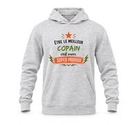 Planetee Sweat à Capuche Être Le Meilleur Copain C'est Mon Super Pouvoir | Hoodie en Molleton Gratté 280 g/m² Gris Chiné avec Poche Kangourou | Unisexe XS à 5XL | Cadeau Anniversaire