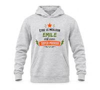 Planetee Sweat à Capuche Être Le Meilleur Emile C'est Mon Super Pouvoir | Hoodie en Molleton Gratté 280 g/m² Gris Chiné avec Poche Kangourou | Unisexe XS à 5XL | Cadeau Anniversaire