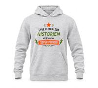 Planetee Sweat à Capuche Être Le Meilleur Historien C'est Mon Super Pouvoir | Hoodie en Molleton Gratté 280 g/m² Gris Chiné avec Poche Kangourou | Unisexe XS à 5XL | Cadeau Anniversaire