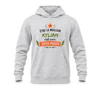 Planetee Sweat à Capuche Être Le Meilleur Kylian C'est Mon Super Pouvoir | Hoodie en Molleton Gratté 280 g/m² Gris Chiné avec Poche Kangourou | Unisexe XS à 5XL | Cadeau Anniversaire