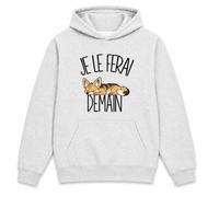 Planetee Sweat à Capuche Je Le Ferai Demain - Chacal | Hoodie en Molleton Gratté 280 g/m² Gris Chiné avec Poche Kangourou | Unisexe XS à 5XL | Cadeau Anniversaire | Humour Flemme Paresseux