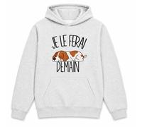 Planetee Sweat à Capuche Je Le Ferai Demain - Pointer Anglais | Hoodie en Molleton Gratté 280 g/m² Gris Chiné avec Poche Kangourou | Unisexe XS à 5XL | Cadeau Anniversaire | Humour Flemme Paresseux