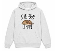 Planetee Sweat à Capuche Je Le Ferai Demain - Python | Hoodie en Molleton Gratté 280 g/m² Gris Chiné avec Poche Kangourou | Unisexe XS à 5XL | Cadeau Anniversaire | Humour Flemme Paresseux