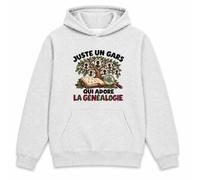 Planetee Sweat à Capuche Juste Un Gars Qui Adore la généalogie | Hoodie en Molleton Gratté 280 g/m² Gris Chiné avec Poche Kangourou | Unisexe XS à 5XL | Cadeau Généalogiste Anniversaire