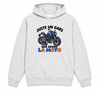 Planetee Sweat à Capuche Juste Un Gars Qui Adore la Moto | Hoodie en Molleton Gratté 280 g/m² Gris Chiné avec Poche Kangourou | Unisexe XS à 5XL | Cadeau Motard Anniversaire