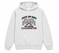 Planetee Sweat à Capuche Juste Un Gars Qui Adore Le Badminton | Hoodie en Molleton Gratté 280 g/m² Gris Chiné avec Poche Kangourou | Unisexe XS à 5XL | Cadeau Joueur de Badminton Anniversaire