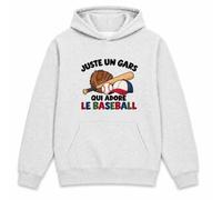 Planetee Sweat à Capuche Juste Un Gars Qui Adore Le Baseball | Hoodie en Molleton Gratté 280 g/m² Gris Chiné avec Poche Kangourou | Unisexe XS à 5XL | Cadeau Joueur de Baseball Anniversaire