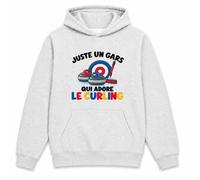 Planetee Sweat à Capuche Juste Un Gars Qui Adore Le Curling | Hoodie en Molleton Gratté 280 g/m² Gris Chiné avec Poche Kangourou | Unisexe XS à 5XL | Cadeau Joueur de Curling Anniversaire