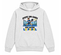 Planetee Sweat à Capuche Juste Un Gars Qui Adore Le Padel | Hoodie en Molleton Gratté 280 g/m² Gris Chiné avec Poche Kangourou | Unisexe XS à 5XL | Cadeau Joueur de Padel Anniversaire